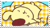 A stamp that is an image of Pompompurin laying in a pool floatie.